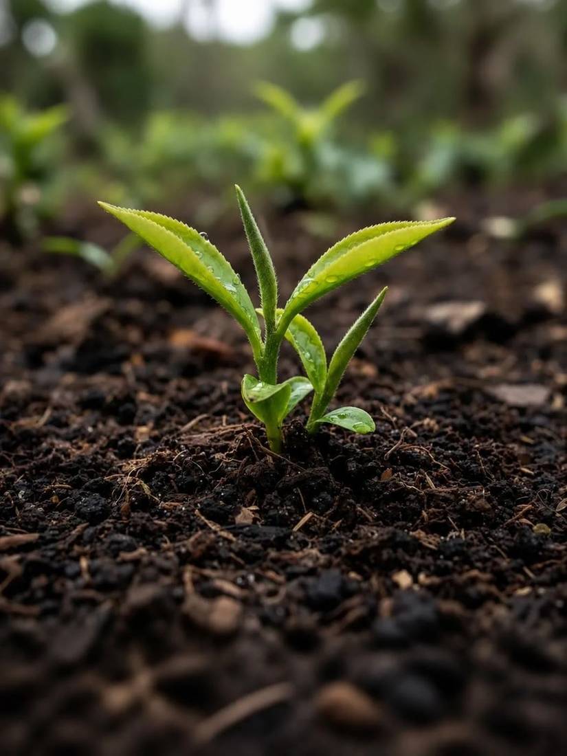 Acidic soil suited to growing Camellia sinensis for matcha