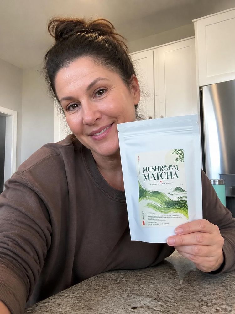 Customer sharing matcha with mushrooms as a daily wellness drink